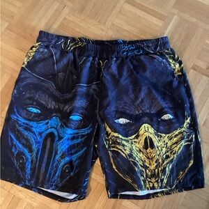 Mortal Combat-Graphic Blue and Yellow Face Print Shorts